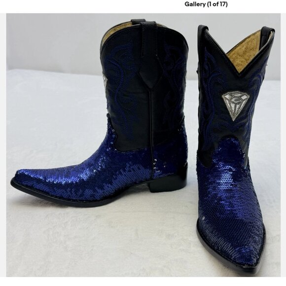White Diamonds Shoes - White Diamond Youth Girl Sequins Pointed Cowgirl Boots sz 20 or 4.5-5 US